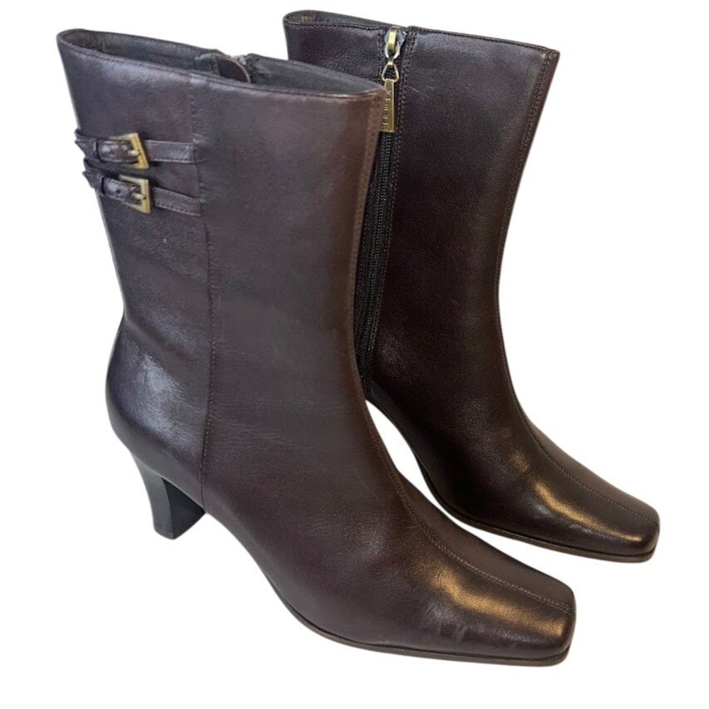 Kimel Vintage Womens Dark Brown Leather Square‎ Toe Ankle Boots Buckle Size 11